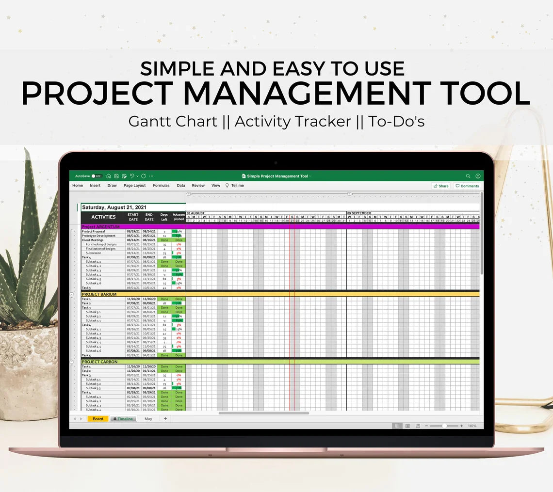 Project Management Excel Template | To-Do List, Gantt Chart, Activity Tracker